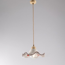 [BL236-S1-AV] Lampadario cavo in tessuto Marrone Decape paralume in ceramica Bianco 30x h16 cm
