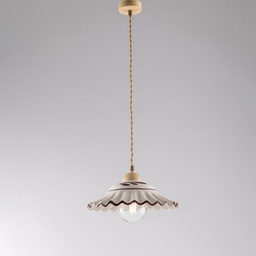 [BL257-S1-AV] Lampadario cavo tessuto Marrone Decape paralume ceramica Bianca 30x h14 cm