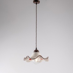 [BL236-S1-RG] Lampadario cavo tessuto Nero Ruggine paralume in ceramica Bianco 30x h16 cm