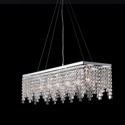 [BL31-6-CR] Lampadario chic e ferro Cromato sei luci strass quadrati 107x30x h28 cm