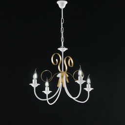 [BL139-4-BO] Lampadario classico ferro Bianco shabby Oro quattro luci 61x h47 cm