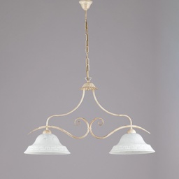 [BL173-2-AV] Lampadario classico in ferro Avorio Oro vetri Bianchi due luci 85x h51 cm
