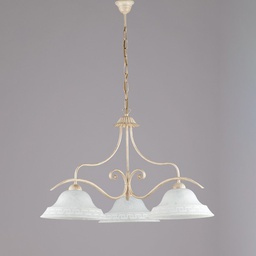 [BL173-3-AV] Lampadario classico in ferro Avorio Oro vetri Bianchi tre luci 30x h53 cm