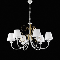 [BL139-6-BO-PAR] Lampadario classico in ferro Bianco shabby Oro paralumi sei luci 83x h50 cm
