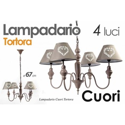 [GIC679513] Lampadario con 4 luci stile shabby tortora con paralumi