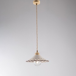 [BL259-S1-AV] Lampadario con cavo in tessuto Avorio Decape una luce paralume in ceramica Bianco 30x h15 cm