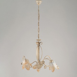 [BL211-3-AV] Lampadario cucina in ferro Avorio Oro tre luci paralumi Ambra 51x h43 cm