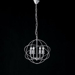 [BL190-4-BA] Lampadario deco sospensione ferro Bianco Argento quattro luci 39x h42 cm