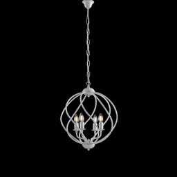 [BL187-4-BA] Lampadario deco sospensione ferro Bianco Argento quattro luci 43x h50 cm