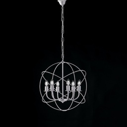 [BL190-6-BA] Lampadario deco sospensione ferro Bianco Argento sei luci 51x h55 cm