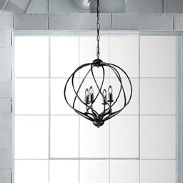 [BL187-4-NA] Lampadario deco sospensione ferro Nero decorazione Argento quattro luci 43x h50 cm