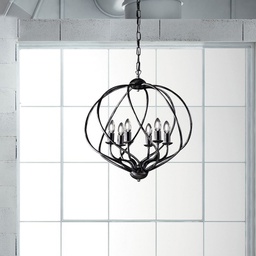 [BL187-6-NA] Lampadario deco sospensione ferro Nero decorazione Argento sei luci 57x h57 cm