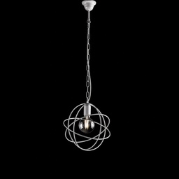 [BL190-1-BA] Lampadario deco sospensione in ferro Bianco Argento luce 29x h32 cm