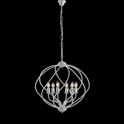 [BL187-6-BA] Lampadario deco sospensione in ferro Bianco Argento sei luci 57x h57 cm