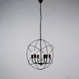 [BL190-6-NO] Lampadario deco sospensione in ferro Nero Oro sei luci 51x h55 cm