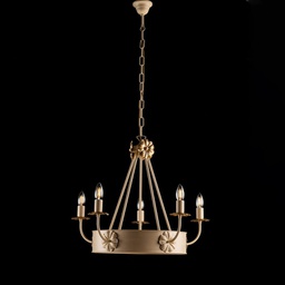 [BL228-5-AV] Lampadario ferro Avorio Decape rifinitura Oro impero cinque luci 59x h52 cm