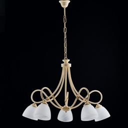 [BL217-5-AV] Lampadario ferro Avorio decape cinque luci paralumi vetro Alabastro bianchi 69x h52 cm