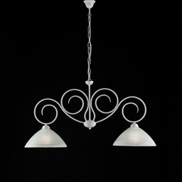[BL255-2-BCO] Lampadario ferro Bianco Shabby due luci paralumi in vetro Bianco 99x h52 cm