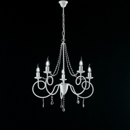 [BL148-5-BCO] Lampadario ferro Bianco cinque luci decorazione shabby strass 58x h72 cm