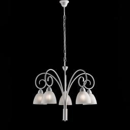 [BL241-5-BCO] Lampadario ferro Bianco shabby paralumi vetro Alabastro Bianco cinque luci 57x h50 cm