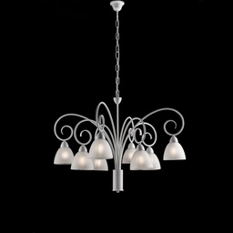 [BL241-8-BCO] Lampadario ferro Bianco shabby paralumi vetro Alabastro Bianco otto luci 81x h58 cm