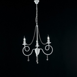 [BL148-3-BCO] Lampadario ferro Bianco tre luci decorazione shabby strass 50x h67 cm