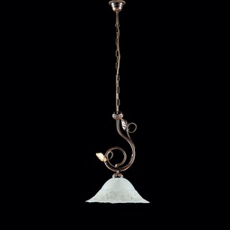 [BL175-1-BR] Lampadario ferro Marrone Oro una luce paralume vetro Bianco 33x h49 cm
