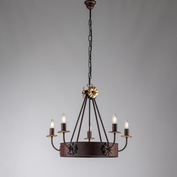 [BL228-5-RG] Lampadario ferro Nero Ruggine rifinitura Oro impero cinque luci 59x h52 cm