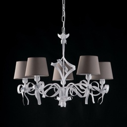 [BL184-5-BCO] Lampadario ferro laccato bianco con decorazione shabby 5 luci