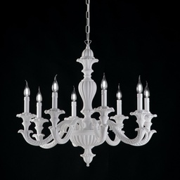 [BL180-8-BCO] Lampadario impero in legno e pasta di legno bianco shabby 8 luci