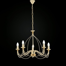 [BL105-5-AV] Lampadario in ferro Avorio Decape rifinitura Oro cinque luci 61x h45 cm
