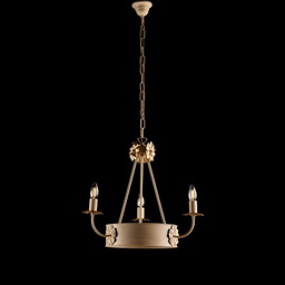[BL228-3-AV] Lampadario in ferro Avorio Decape rifinitura Oro impero tre luci 44x h48 cm