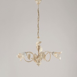 [BL179-3-AV] Lampadario in ferro Avorio Oro Vetri Bianchi Ambra tre luci 58x h43 cm