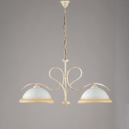 [BL142-2-AV] Lampadario in ferro Avorio Oro due luci vetri Bianchi e Ambra 79x h43 cm