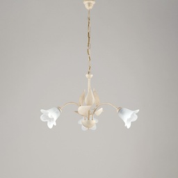 [BL155-3-AV] Lampadario in ferro Avorio Oro tre luci vetri Alabastro Bianchi 60x h43 cm