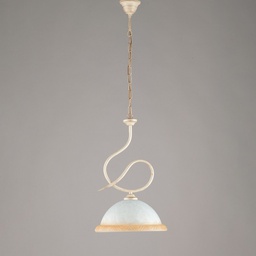 [BL142-1-AV] Lampadario in ferro Avorio Oro una luce vetro Bianco e Ambra 30x h48 cm
