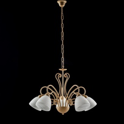 [BL232-5-AV] Lampadario in ferro Avorio cinque luci paralumi in vetro Alabastro Bianco 60x h45 cm