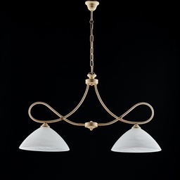 [BL217-S2-AV] Lampadario in ferro Avorio decape due luci paralumi in vetro Alabastro bianchi 92x h50 cm