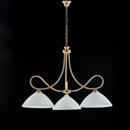 [BL217-S3-AV] Lampadario in ferro Avorio decape tre luci paralumi in vetro Alabastro bianchi 78x h65 cm