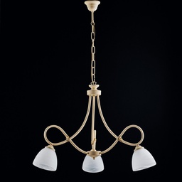 [BL217-3-AV] Lampadario in ferro Avorio decape tre luci paralumi in vetro bianchi 58x h52 cm