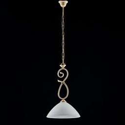 [BL217-S1-AV] Lampadario in ferro Avorio decape una luce paralume in vetro Alabastro bianchi 30x h52 cm