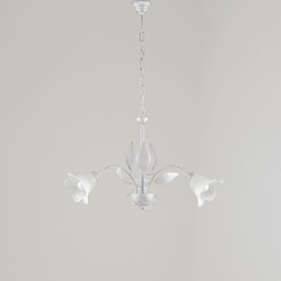 [BL155-3-BA] Lampadario in ferro Bianco Argento tre luci vetri Alabastro Bianchi 60x h43 cm