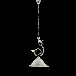 [BL175-1-BO] Lampadario in ferro Bianco Oro una luce paralume vetro 33x h49 cm