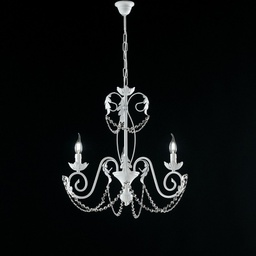 [BL77-3-BCO] Lampadario in ferro Bianco Shabby strass damasco tre luci 47x h60 cm