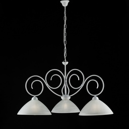 [BL255-3-BCO] Lampadario in ferro Bianco Shabby tre luci paralumi in vetro Bianco 78x h54 cm