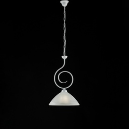 [BL255-1-BCO] Lampadario in ferro Bianco Shabby una luce paralume Bianco 32x h53 cm