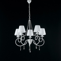 [BL148-5-BCO-PAR] Lampadario in ferro Bianco cinque luci decorazione shabby paralumi Bianchi 68x h72 cm