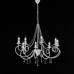 [BL148-8-BCO] Lampadario in ferro Bianco otto luci decorazione shabby e strass 80x h75 cm