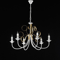 [BL139-6-BO] Lampadario in ferro Bianco shabby Oro sei luci 73x h50 cm