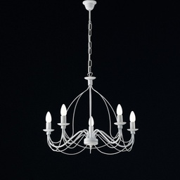 [BL105-5-BCO] Lampadario in ferro Bianco shabby cinque luci 61x h45 cm